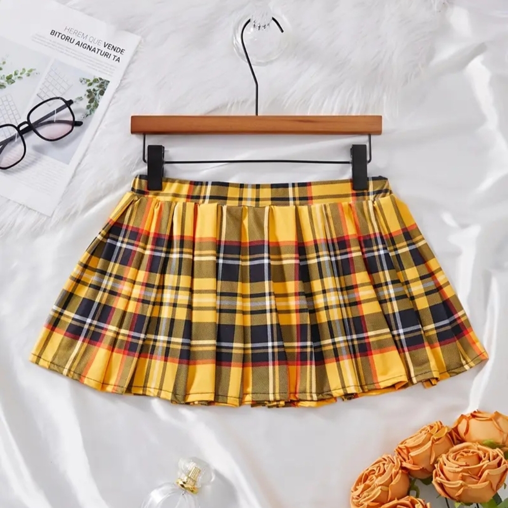 Plaid Yellow and Black Women's Skirt